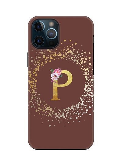Stylizedd Monogram Tough Series for Apple iPhone 12 Pro Max Custom Initials Floral Pattern Tough Pro Dual Layer hybrid PC inner TPU protection Alphabet- P (Brown)