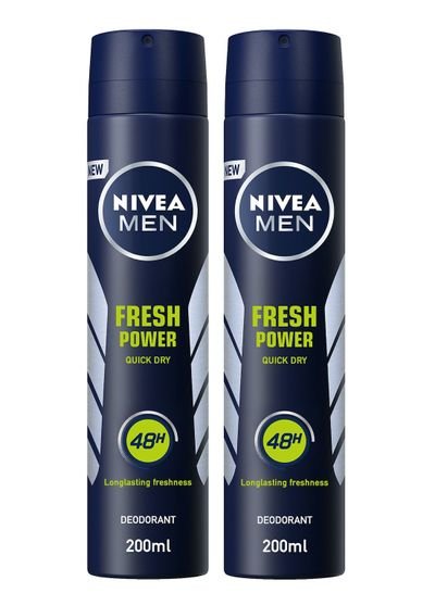 NIVEA NIVEA MEN Antiperspirant Spray for Men, Fresh Power Fresh Scent, 2x200ml