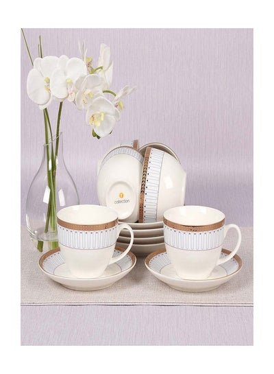 homes r us Empire 12-Pieces Cups & Saucers, White & Golden