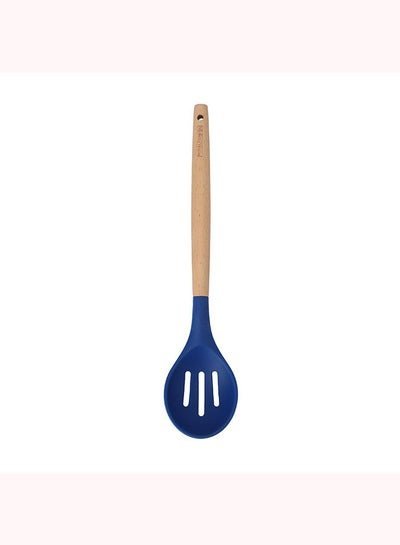 Royalford Silicone Slotted Spoon with Wooden Handle, RF10652 | Non Scratch Cooking Spoon for Stirring, Scooping and Mixing | Heat-Resistant Handle Kitchenware