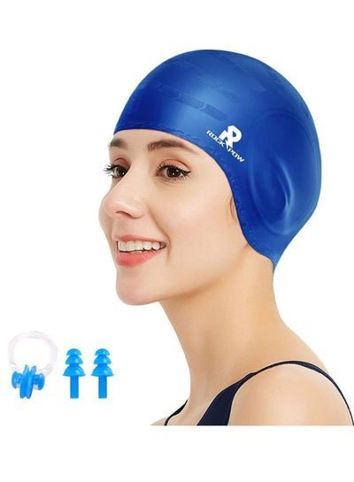 Rock Pow Swimming Cap Silicone Swim Cap for Women Men, Durable Non-Slip Waterproof Swim Cap Protect Ears, Long Hair for Adults Older Kids