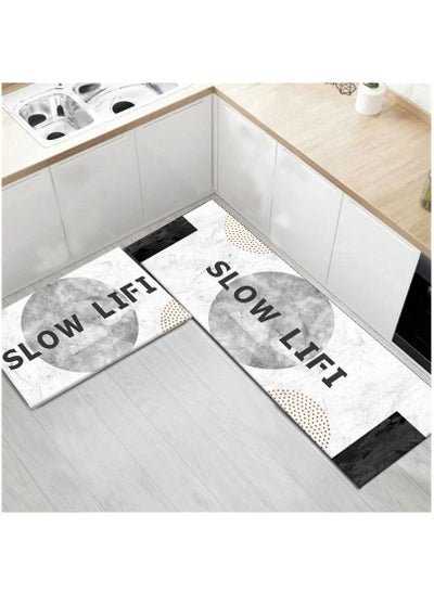 Mei Lifestyle 2 PCS Set Large Kitchen Mats With Crystal Velvet Material Absorbant Thick Non-Slip Washable Area Rugs For Kitchen Floor Indoor Outdoor Entry Carpet With Beautiful Design (50×80CM And 50×160CM)