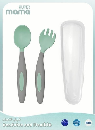 SUPERMAMA 2 PCS Baby Silicone Training Spoons for Babies and Toddlers First Stage Infant Durable Weaning Feeding Utensils