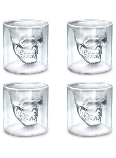 1Chase Double Layer Crystal Skull Head Glass For Coffee, Tea, Milk, Juice, Cold Drink 250 ML Set Of 4
