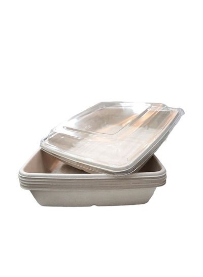 SNH PACKing Bagasse Rectangular Bowl 1000ml With Lid Restaurant Carryout Lunch Meal Takeout Storage Food Service 50 Pieces