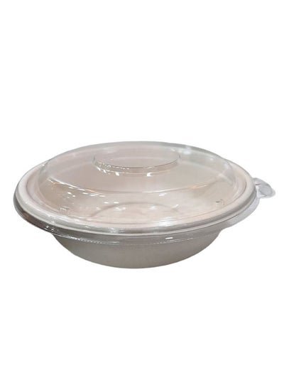 SNH PACKing Bagasse Round Bowl 32 Ounce With Lid Restaurant Carryout Lunch Meal Takeout Storage Food Service 50 Pieces