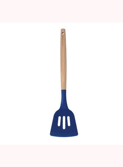 Royalford Royalford Silicone Slotted Turner, Wooden Handle, RF10651 | Heat Resistant Slotted Spatula | Non Stick Flexible Large Spatula for Cooking Flipping Pressing Fish Eggs Pancakes