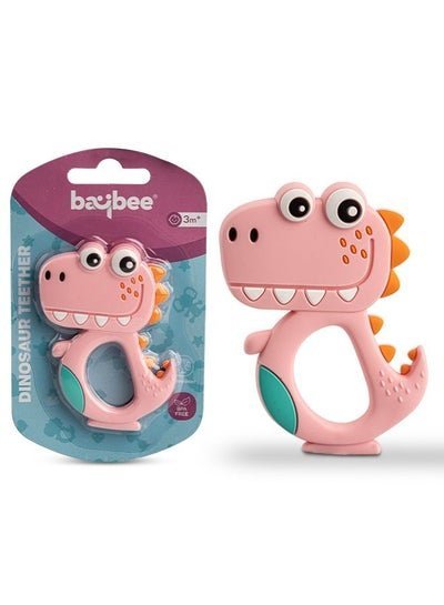 BAYBEE Baybee Dinosaur Silicone Teether for Baby BPA Free Food Grade Silicone Teether for Babies to Soothe their gums Easy to Grasp Chewing toy Teething toys Baby Teether for 6 to 12 months baby Infant Pink