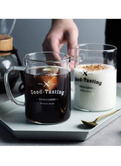 1Chase Borosilicate Good Tasting Printed Glass Mug With Handle for Juice Tea Coffee and  for everyday use 400 ML  Set of 2