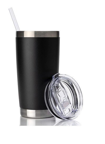 Arabest 20 oz Lid & Straw, Stainless Steel Vacuum Coffee Mug (Black, 1 Pack)