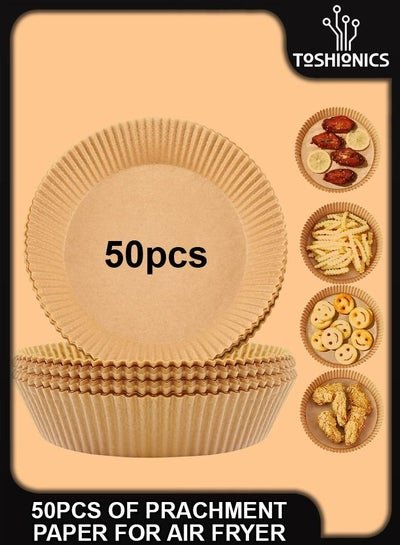 Toshionics 50PCS Of Non Stick Parchment Round Disposable Air Fryer Liner Food Grade Paper Baking Plates Heat Resistant For Kitchen Cooking Roasting Microwave Oven Frying Pan 6.3inch