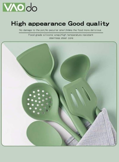 VAOdo 5 Piece Cookware Set Silicone Material Multifunctional Kitchen Utensils Dishwasher Safe Green