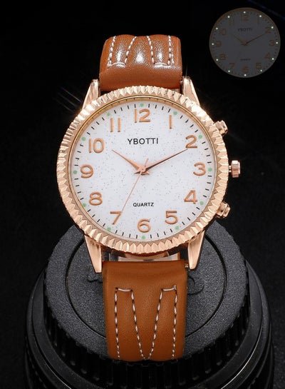 Ybotti Men Watch Wrist Watch Luminous Round Pointer Quartz Watch Brown