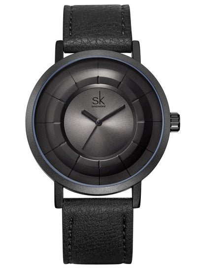 SK Shengke Men’s Leather Quartz Watch 42mm Black