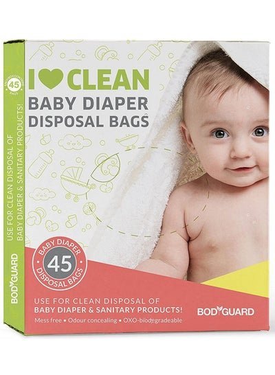 Bodyguard BodyGuard Baby Diapers Disposal Bags – 45 Bags – Oxo Biodegradable, Leak-Proof & Portable Bags for Discreet Disposal of Diapers and Intimate Sanitary Products