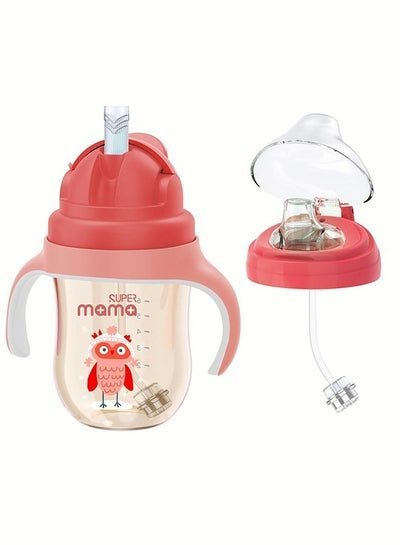 SUPERMAMA PPSU Baby Sippy Cup Boys and Girls Toddler Straw Cups Kids Water Bottle Spill Proof for School Outdoor Or Indoor BPA Free Easy To Hold Red 266ml