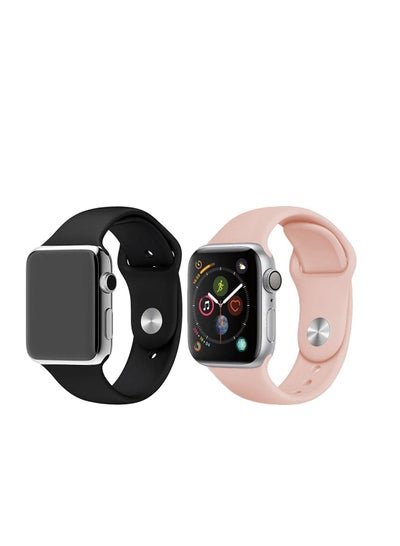 Inder 42/44MM Silicone Replacement Band For Apple Watch Series SE/6/5/4/3/2/1 Black and Light Pink
