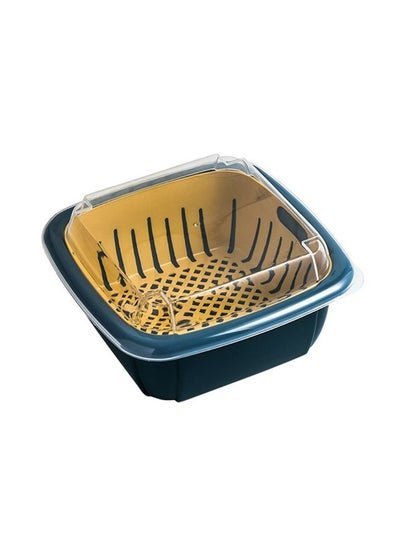 MileMelo Kitchen Multi-Functional Double-Layer Drain Basket, Fruit And Vegetable Fresh Storage Blue/Yellow