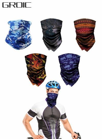 GROIC 5pcs Cooling Neck Gaiter Camo Face Mask, UV Protection Ice Silk Hood, Sunscreen Breathable Bandana, Windproof Mask Cycling Supplies Sports Gear