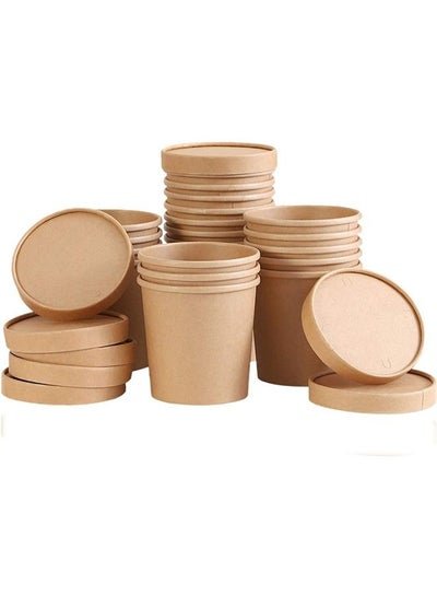 SNH PACKing Kraft Soup Bowl 24 Ounce With Lid Food Cups Great For Restaurants Take Out To Go Lunch Pack Of 50 Pieces