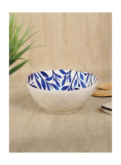 homes r us Elegance Leaf Soup Plate, White & Blue – 20 cms