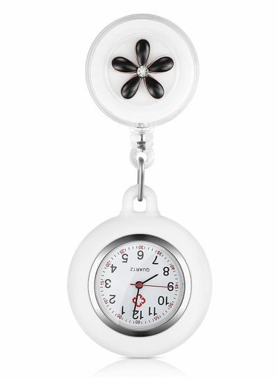 Y&D Retractable Nurse Watches, Clip-on Hanging Fob Portable Pocket Watch with Cute Flower Pattern, Lapel Watches for Nurses Doctors Silicone Cover
