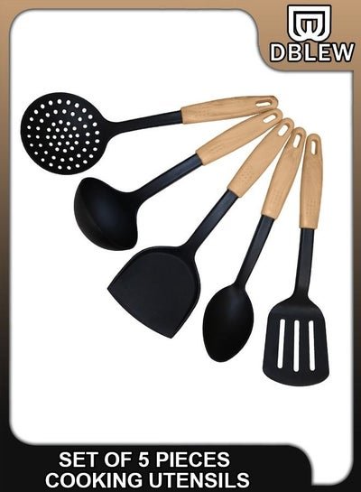 DBLEW Set of 5 Pieces Nylon Cooking Utensils Heat Resistance Kitchenware Tools Spatula Turner Spoons Kit Non stick Baking Household Cookware With Handle Hanging Ring Home & Restaurants