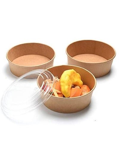 SNH PACKing SNH Packing Kraft Salad Bowl 1300ml Bio Disposable Bowl Brown With Lid 10 Pieces