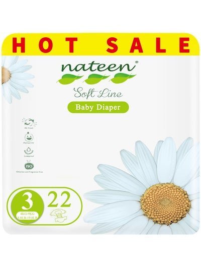 nateen Nateen Soft Line Baby Diapers,Size 3(4-9kg),22 Count Diapers,Super Soft,Breathable Baby Diaper.