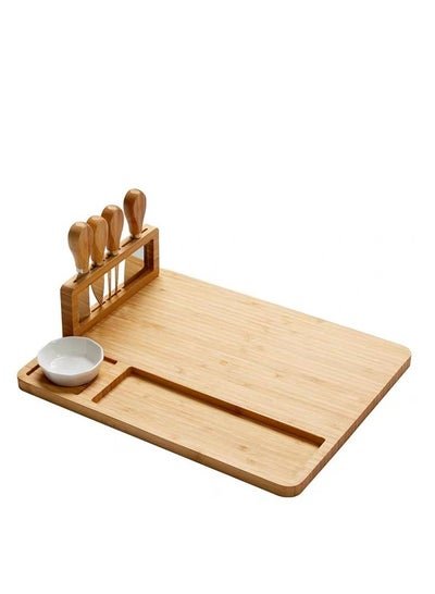 Arabest Bamboo Cheese Board and 4 Stainless Steel Knife Set