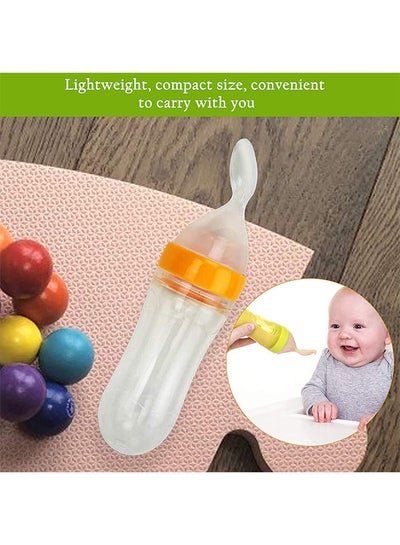 Buna Leak-proof Food Dispensing Silicone Baby Feeding Bottle and Spoon, Yellow/Clear