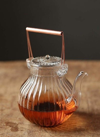 1Chase Borosilicate Ridged Glass Teapot With Copper Handle 600 ML