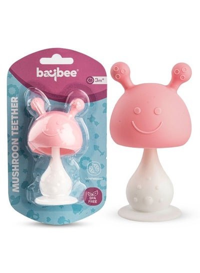 BAYBEE Baybee Mushroom Silicone Teether for Baby BPA Free Food Grade Silicone Nipple Teether for Babies Baby Teether Chewing Toys Rattle Handle Teething Toy Rattle Teether for 6 to 12 months Baby Infant Pink