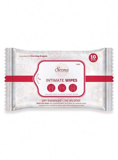Sirona Sirona Natural Intimate Wipes | With Fruits & Aloe Vera Extracts | Protects Against Odour Dryness Itchiness Irritation | pH Balanced | For Daily Use – 1 x 10 Wipes