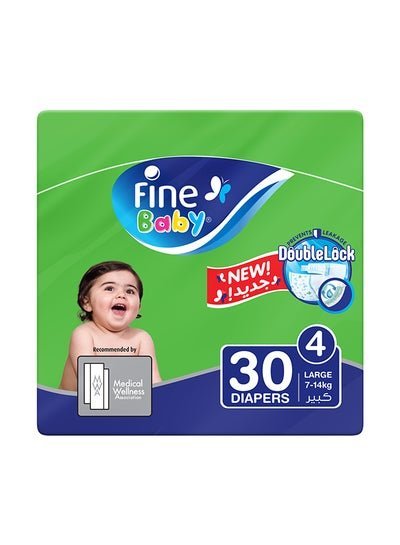 Fine Baby Baby Diapers, Size 4, 7 – 14 Kg, 30 Count – Large, Double Lock Technology Prevents Leakage