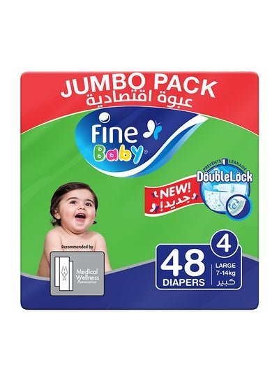 Fine Baby Baby Diapers, Size 4, 7 – 14 Kg, 48 Count – Large, Jumbo Pack, Double Lock Technology Prevents Leakage