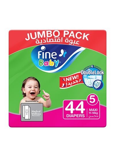 Fine Baby Baby Diapers, Size 5, 11 – 18 Kg, 44 Count – Maxi, Jumbo Pack, Double Lock Technology Prevents Leakage