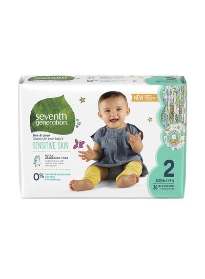 Seventh Generation Free And Clear Baby Diapers, Size 2, 5-8Kg, 36 Count