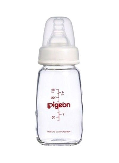 pigeon Peristaltic Nipple Glass Feeding Bottle, 0-3 M, 120 mL – Clear/White