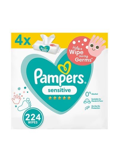 Pampers Sensitive Baby Wipes, 224 Count (56 X 4), 0% Alcohol