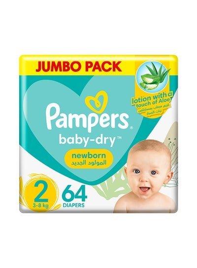 Pampers Baby Dry Diapers, Newborn, Size 2, 3-8 Kg, Small, 64 Count – Jumbo Pack