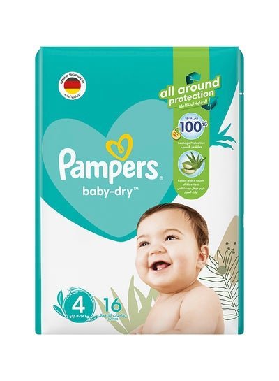 Pampers Baby-Dry Diapers With Aloe Vera Lotion And Leakage Protection,Size 4+, 9-14 Kg, 16 Diapers