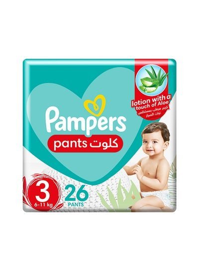 Pampers Baby Dry Pants Diapers, Size 3, 6 – 11 Kg, 26 Count – Touch Of Aloe Vera Lotion