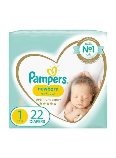 Pampers Premium Care Baby Diapers, Newborn, Size 1, 2 – 5 Kg, 22 Count – Helps Prevent Rashes