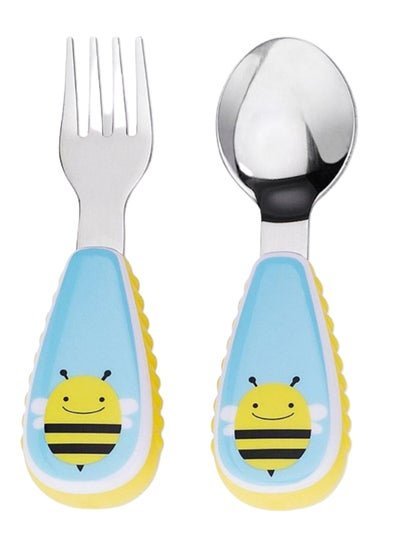 Skip Hop Bee Print Zootensils Fork And Spoon, Pack Of 2 – Blue/Silver