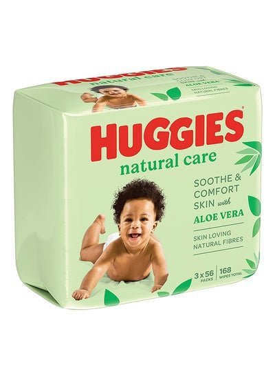 HUGGIES Natural Care Wet Baby Wipes, 56 Count ( 2+1 Free) – Aloe Vera, Skin Loving Natural Fibres