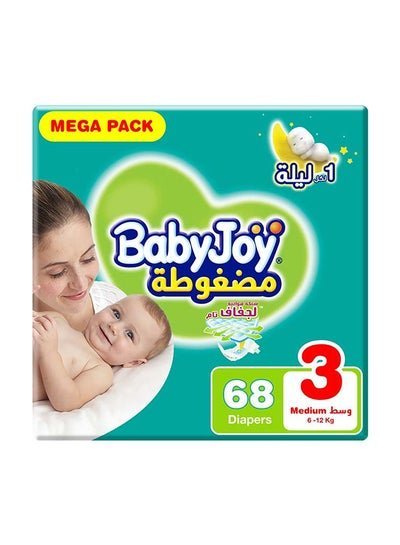 BabyJoy Compressed Diamond Pad, Size 3 Medium, 6 to 12 kg, Mega Pack, 68 Diapers