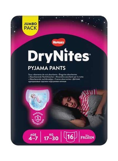 HUGGIES Drynites Pyjama Pants Jumbo 4-7 Years, 17-30 Kg, For Girls 16 Counts