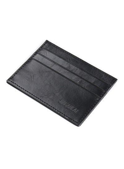 JINBAOLAI Simple Soft Leather Card Case With 6 Card Slots Black