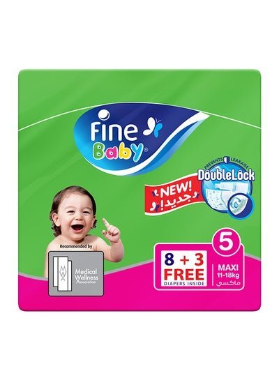 Fine Baby Baby Diapers, Size 5, 11 – 18 Kg, 11 Count – Maxi, Double Lock Technology Prevents Leakage